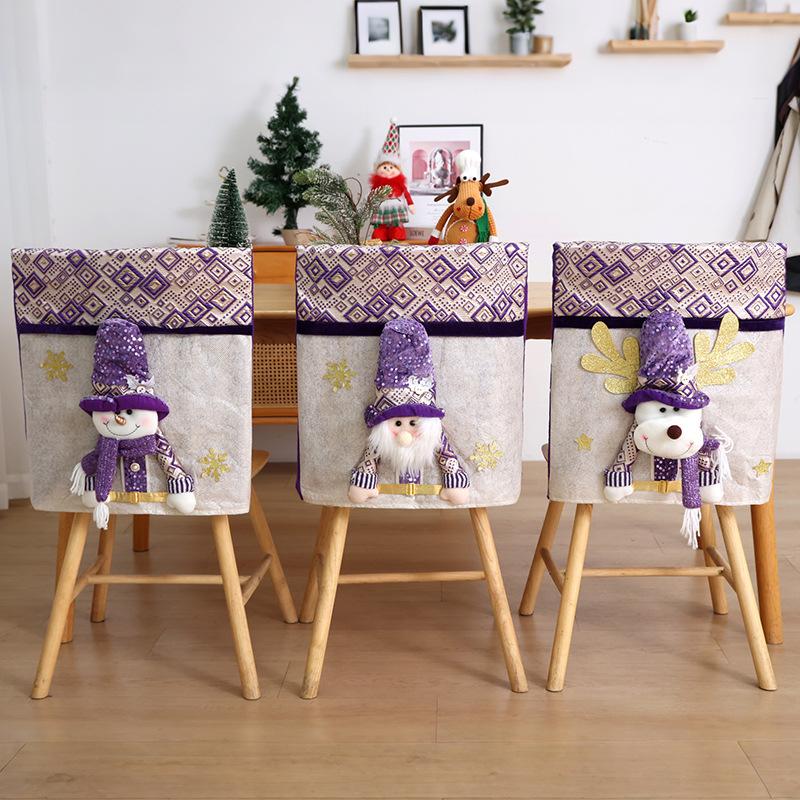 Christmas Chair Dust Cover Cute Cartoon Plush Toy Chair Back Cover Santa Claus Snowman Elk Festival Dress Up New Year Merry Xmas