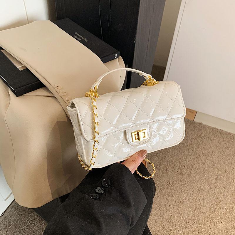 New High-end Patent Leather Embroidery Thread Rhombus Chain Bag Portable Shoulder Messenger Women's Bag