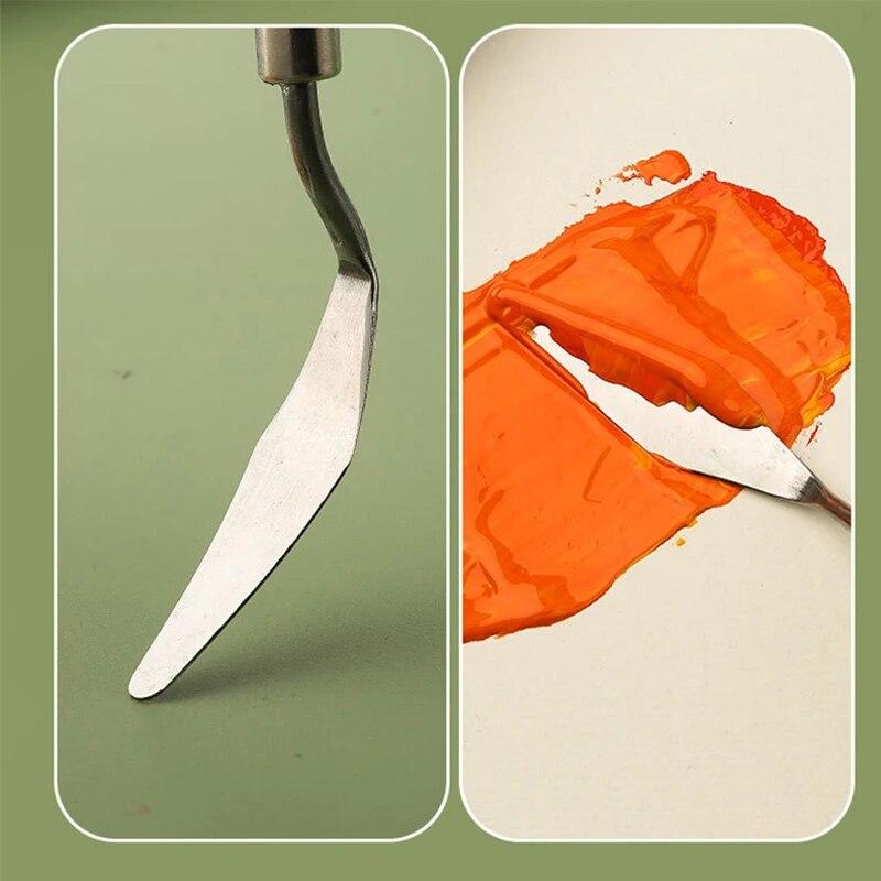 7pcs/set Art Oil Painting Scraper Wooden Flat Head Stainless Steel Pick Knife Gouache Paint Pointed Color Mixing Spatula Tools