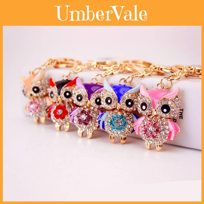 Adorable Cartoon Rhinestone Owl Keychain For Women Cute Animal Metal Keyring