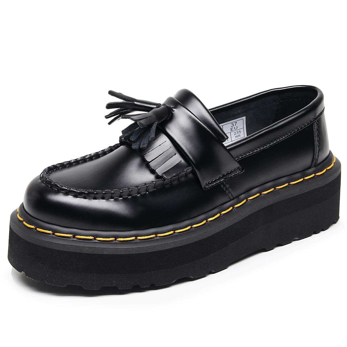 

Легкие - лоферы с бахромой на толстой подошве женские кожаные низкие на платформе черные туфли из маленькой кожи ботинки на четыре сезона 35