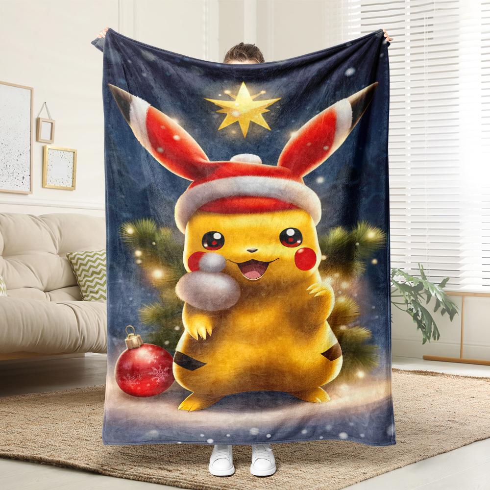 Pikachu dances with the little Fire Dragon Christmas: Pixel Style Christmas Blanket Essential for Home rest