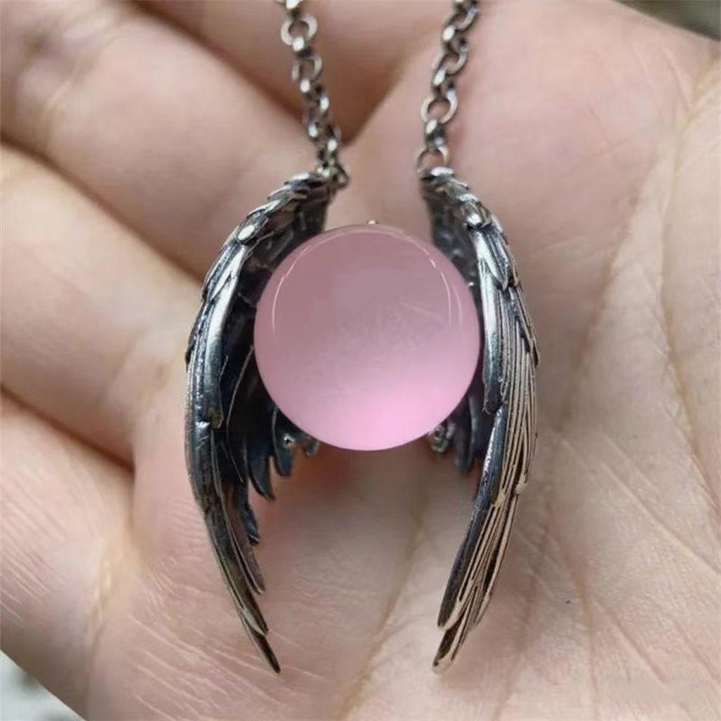 Ghost Wings Vintage Necklace: Exquisite Natural Stone & Unique Antique Silver Pendant