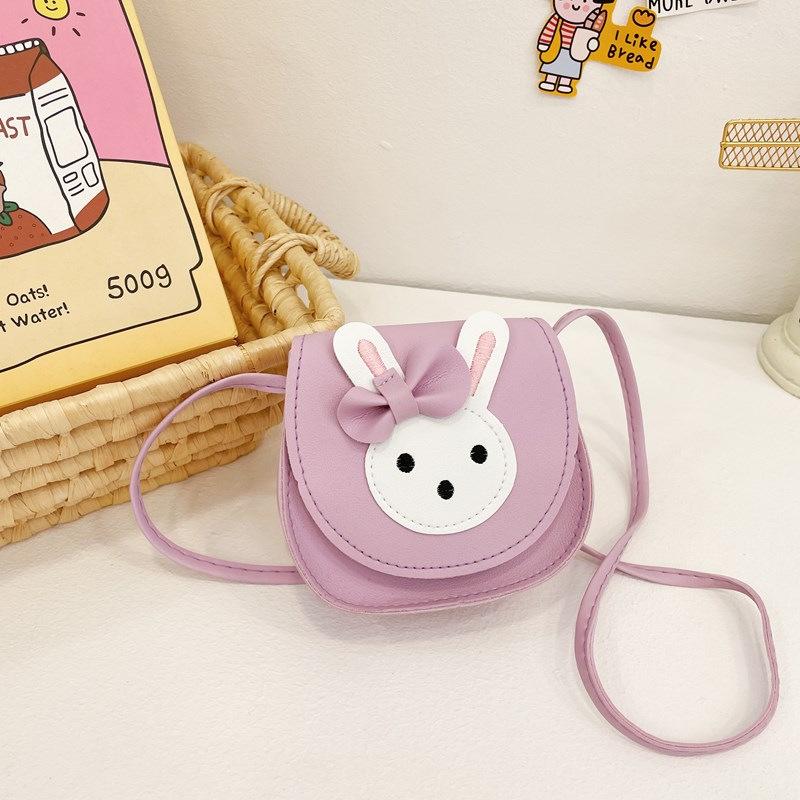 Cute Rabbit Faux Leather Crossbody Bag for Kids, Kawaii Cartoon Mini Square Shoulder Purse, Zipper Closure Single Strap Chain Bag for Children