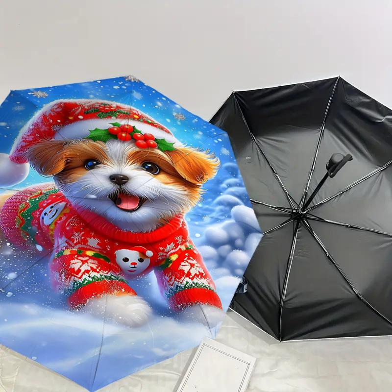 1PC Christmas, Puppy Automatic Open/Close Umbrella with Windproof, 8-Rib Sturdy Canopy, Durable Ribs, Fashionable Design1242A