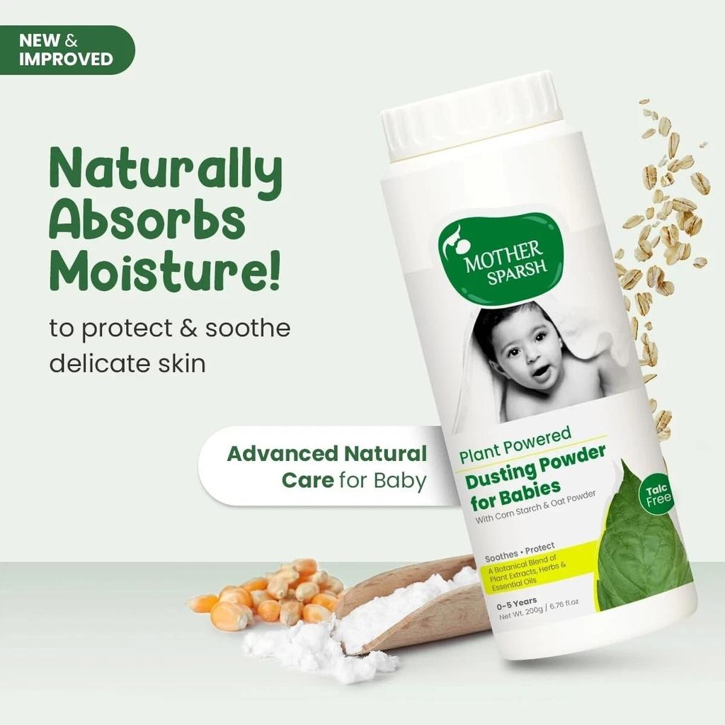 Mother Sparsh Plant Powered Dusting Powder Babies 200g Corn Starch & Oat Powder