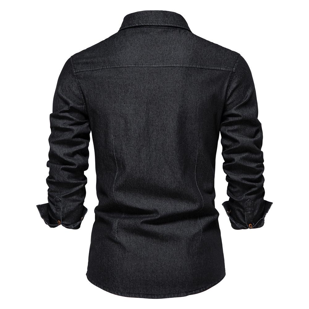 2026 Men's European Size Casual Solid Color Denim Long-Sleeve Shirt In Stock