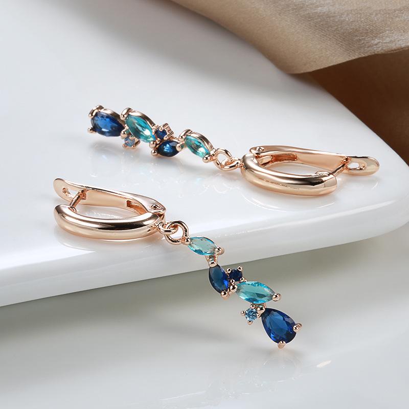 Vintage Temperament, Colorful Zircon Earrings, Women's Personalized and Fashionable Rose Gold Earrings