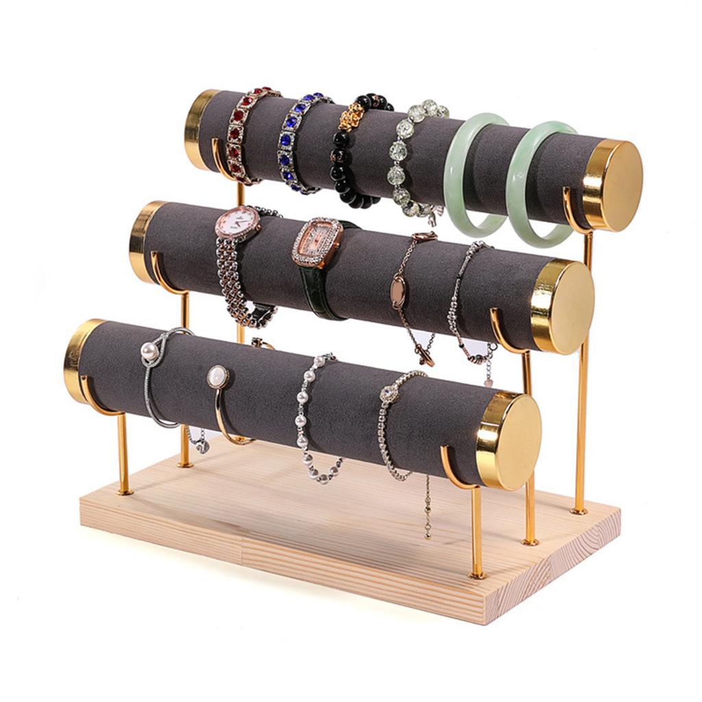 Detachable Tiered Jewelry Rack Wood Base Stand for Showcasing Bracelets and Bangles Wrist Accessories Storage Organizer