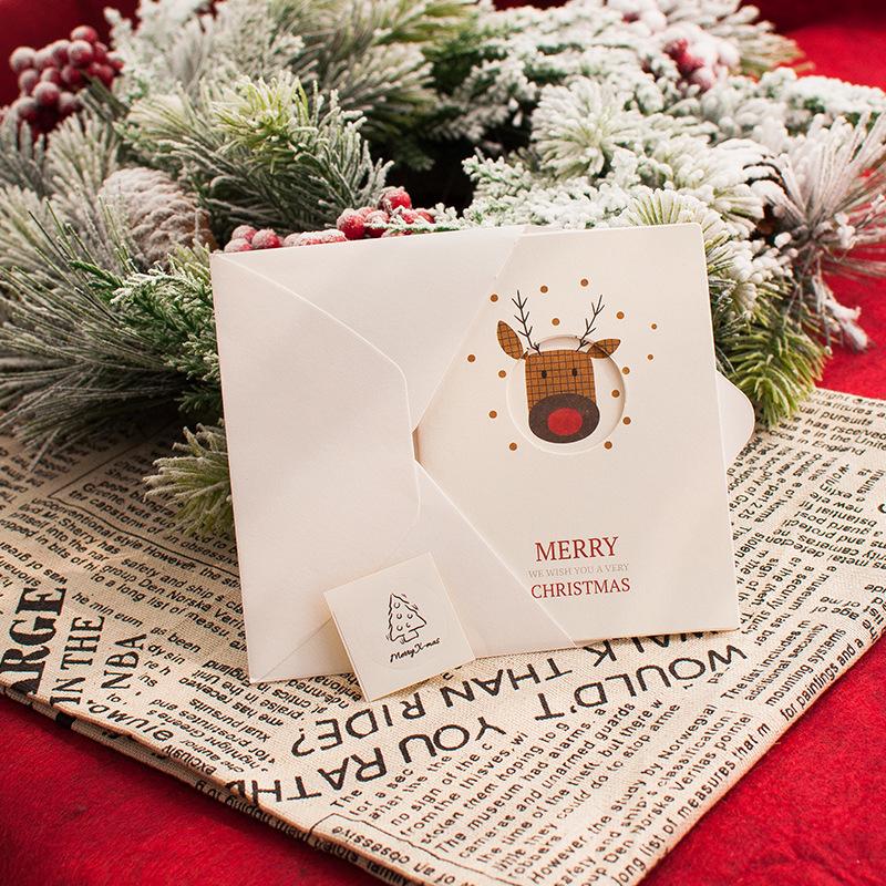 1/6pcs Christmas Greeting Card with Envelopes Merry Christmas Blessing Greeting Cards New Year Postcard Card Xmas Party Kid Gift