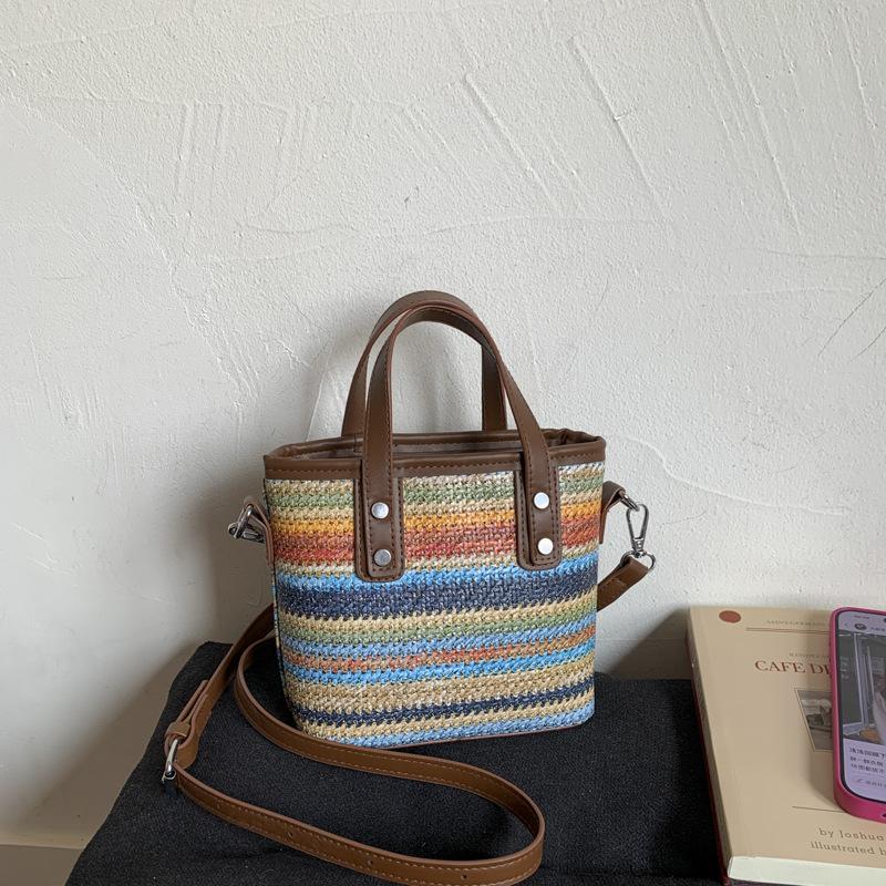 

Textured vacation style woven rainbow new trend personality large capacity fashion straw shoulder handbag