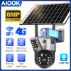 AIOOK Câmera solar 4G HD lente dupla 8MP 4K WiFi PTZ CCTV câmera de áudio bidirecional interfone externo à prova d'água visão noturna colorida