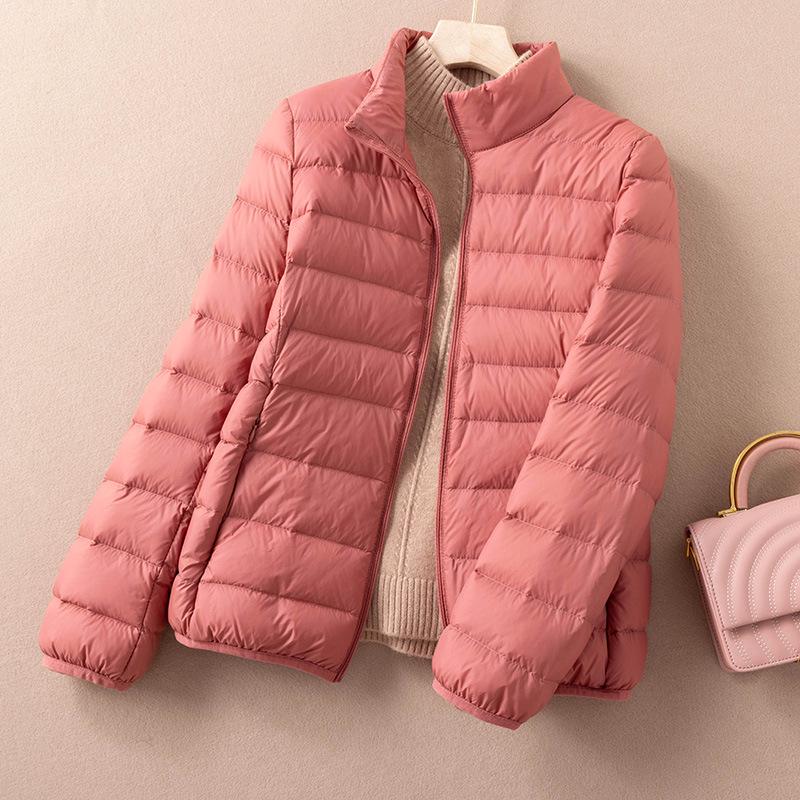 Women's Lightweight Black Down Jacket 2025 - Small Size, Short, Thin Inner Layer, Stand-Up Collar for Middle-Aged Women