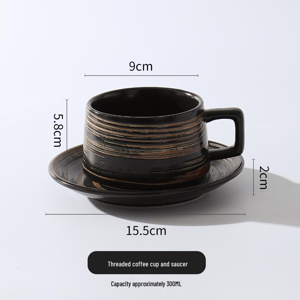 Embossed Ceramic Coffee Cup & Saucer with Brushed Texture - Perfect for Office and Tea Time