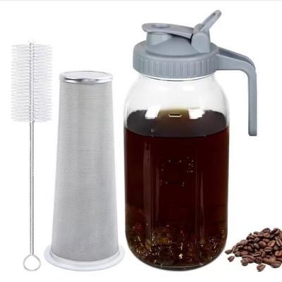 Yousheng Soğuk Demleme Kahve Yapıcı 32oz/64oz Paslanmaz Çelik Filtreli Cam Sürahi Buzlu Çay Limonata için Geniş Ağızlı Mason Kavanoz Sürahi