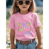 European Sizes Cute Dinosaur Sisters Themed Girls' T-Shirt - Vibrant Cartoon Design Featuring Pink Bubble Letters "SISTER" and Dinosaur Companions