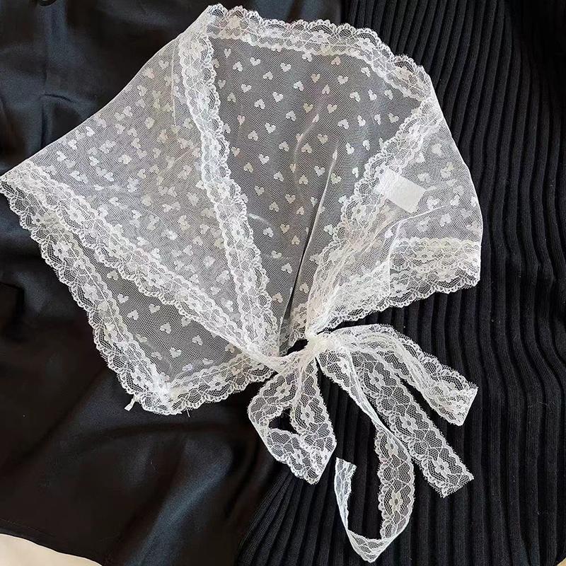 Sweet Triangle One-Piece Belted Overlap Lace Skirt Apron  Lace Trim Half Skirt Butt Curtain Spring Headscarf Accessories