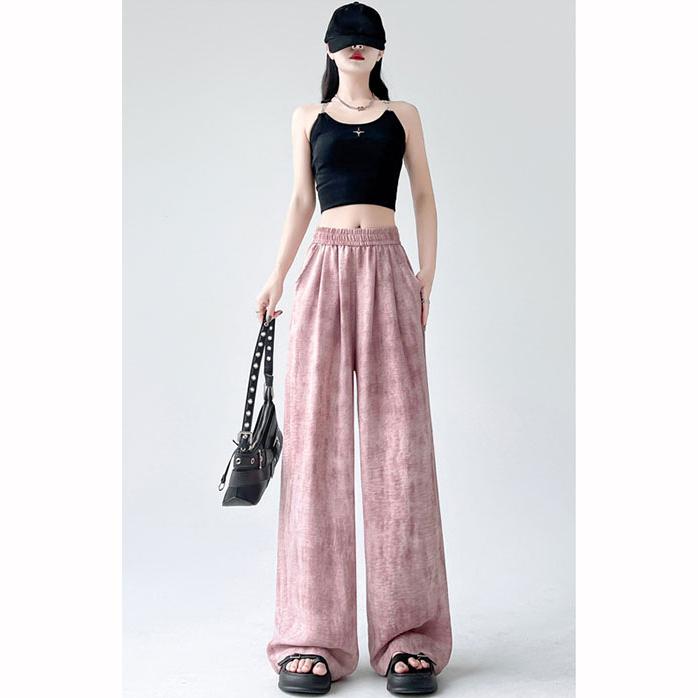 Women Casual Designer Loose Wide Leg Pants Girls Tie Dye Stacked Straight Leg Slacks Pink Black Apricot Baggy Pants