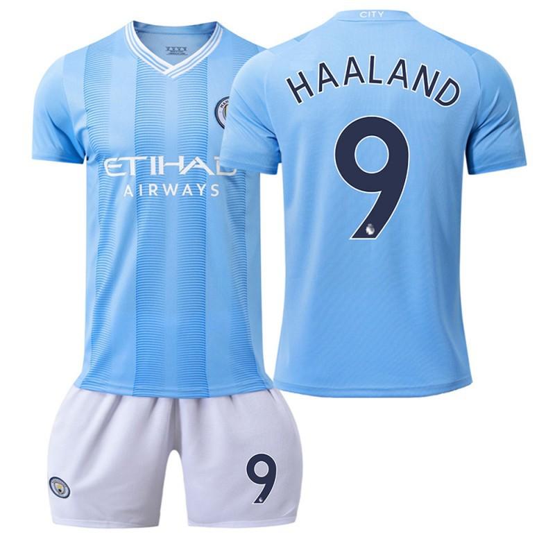 2324 Manchester City's Home Football Uniforms 17 De Braunet 9 Harland 10 Glalish Blue Word First Edition With Socks