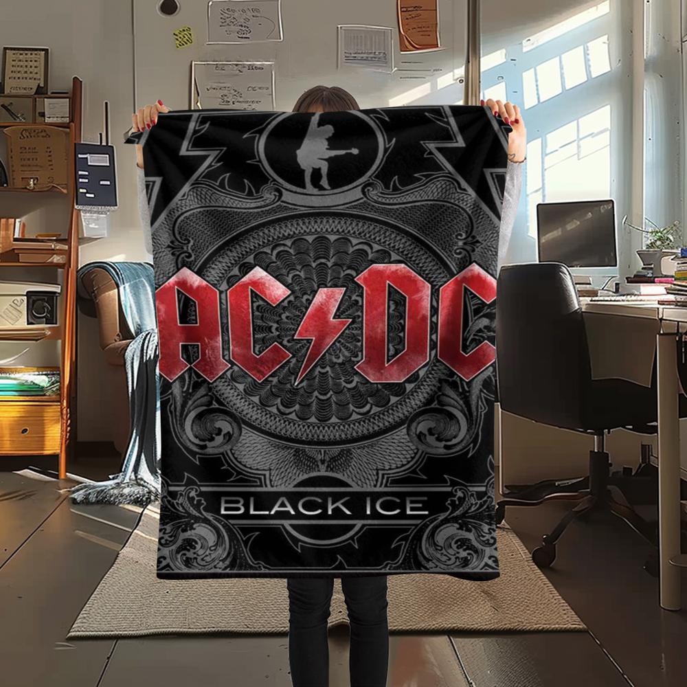 1Pc Ac-dc Music Band Print Flannel Blanket, High quality Comfortable for All Seasons, Home Decor, Warmth and Comfort, Perfect for Christmas Gifts