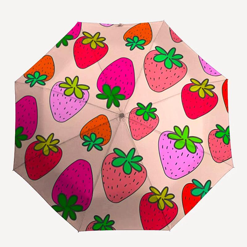 1pc Strawberry Pattern Automatic Open/close Folding Umbrella, Compact Portable Travel Umbrella,Durable Construction yy250814135