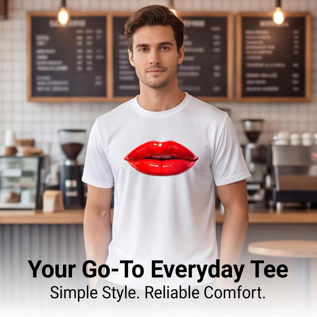 Glossy Red Lips 3D All Over Print Men's Crew Neck T-Shirt