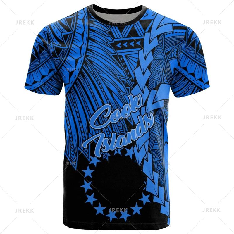 3D The RepublicOf Cook Islands Flag Map Printed T Shirt Cook Islands Coat Of Arms Graphic T-shirts For Men Vintage Short Sleeves