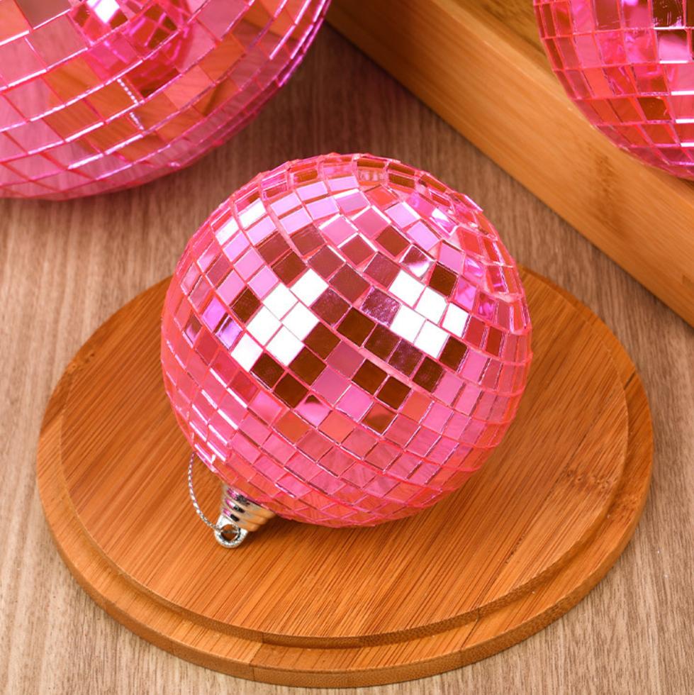 6/12pcs Mini Disco Ball Ornaments Reflective Glass Pink Baubles for Mardi Gras Disco Party Decor Sparkling Christmas Tree Gift