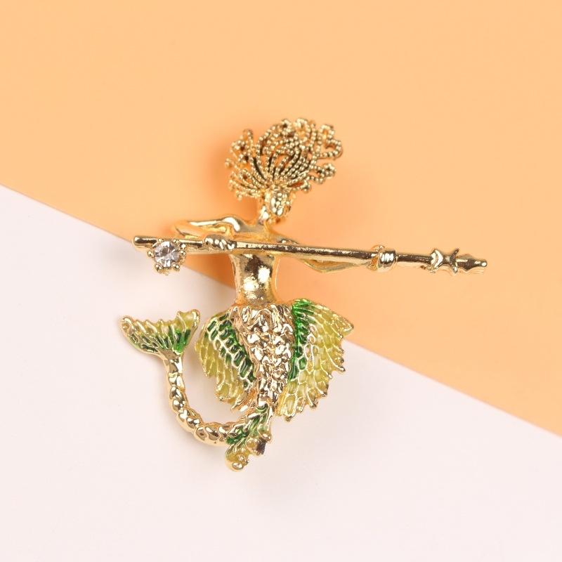 Retro Fashion Mermaid Brooch Brooch Diamond Mermaid Brooch Medium Antique Coat Clothing Accessories