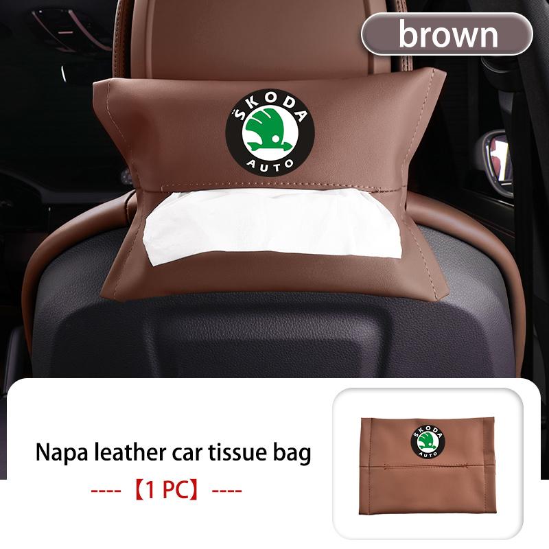 AAFO1 Car Armrest Box Seat Back Hanging Tissue Bag Cover Tissue Storage Accessories For Skoda Kamiq Karoq Octavia 2 3 Rapid Scala Kami