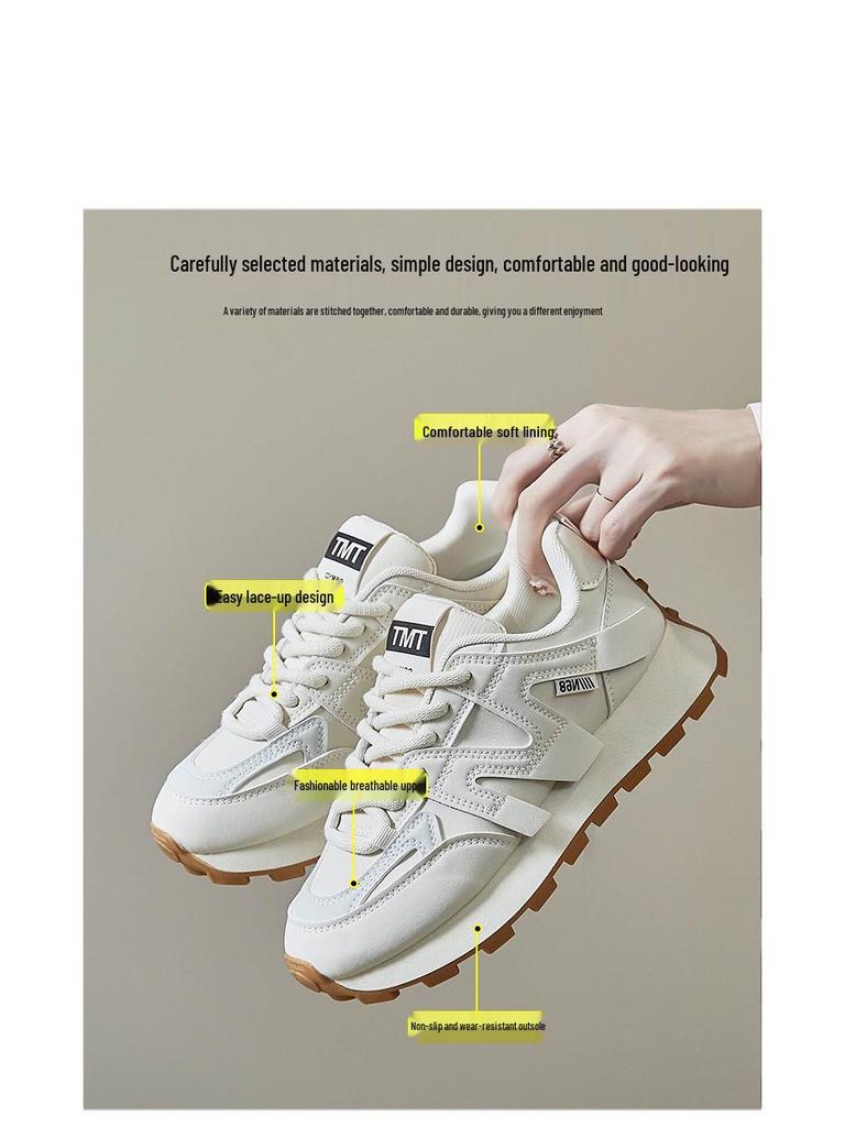 Korean Style Argan Women's 2025 Spring Sneakers - Casual, Thick-Soled, Height-Increasing Trendy Running Shoes - 6682