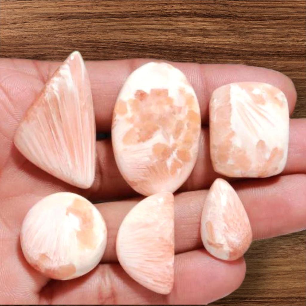 Natural Designer Pink Scolecite Cabochon, Loose Cabochon Lot, Mix Lot, Healing Gemstone Lot For Jewelry Making.