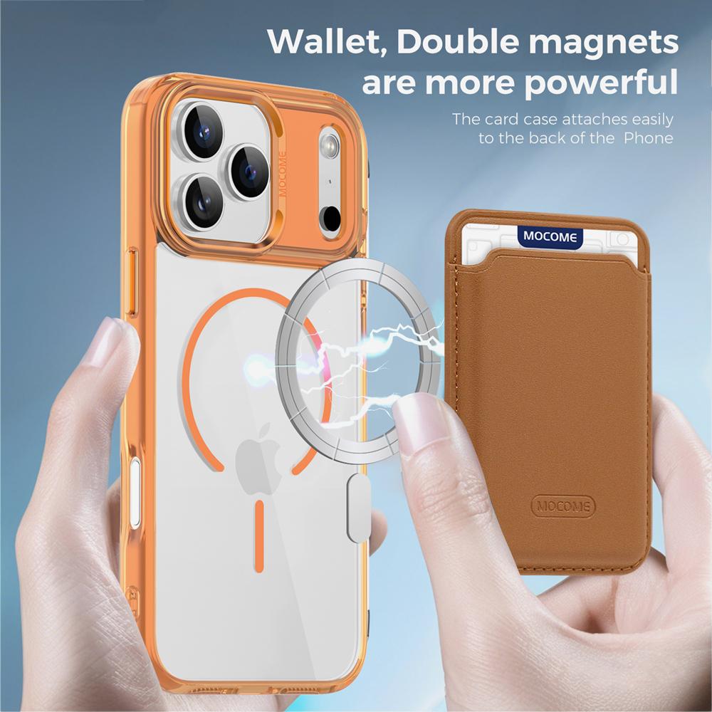 KEYSION Magnetic PU Card Holder Bag Phone Case for MagSafe for iPhone 17 Pro Max 17 Air Transparent TPU+PC Shockproof Back Cover
