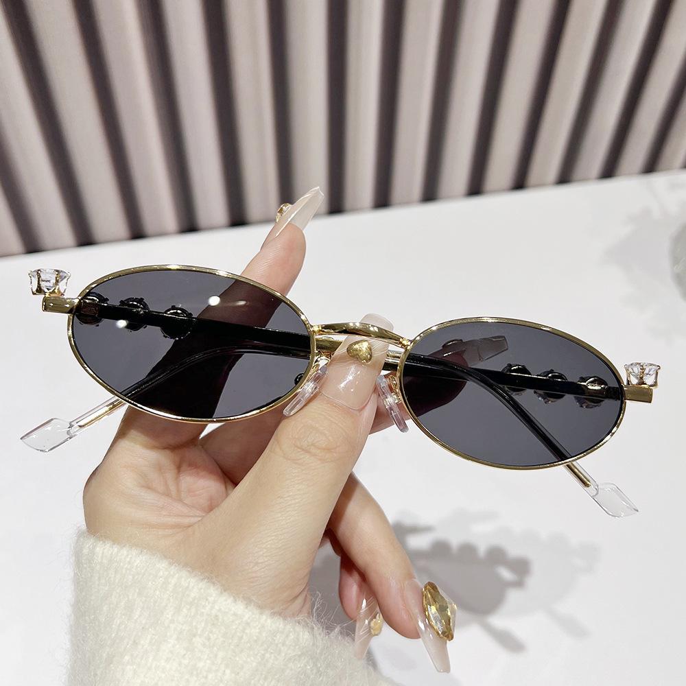 Personalized Oval Y2K Retro Small Frame Diamond-Encrusted Gm Sunglasses Uv-Proof Sunglasses Women'S Trendy Brown Sunglasses