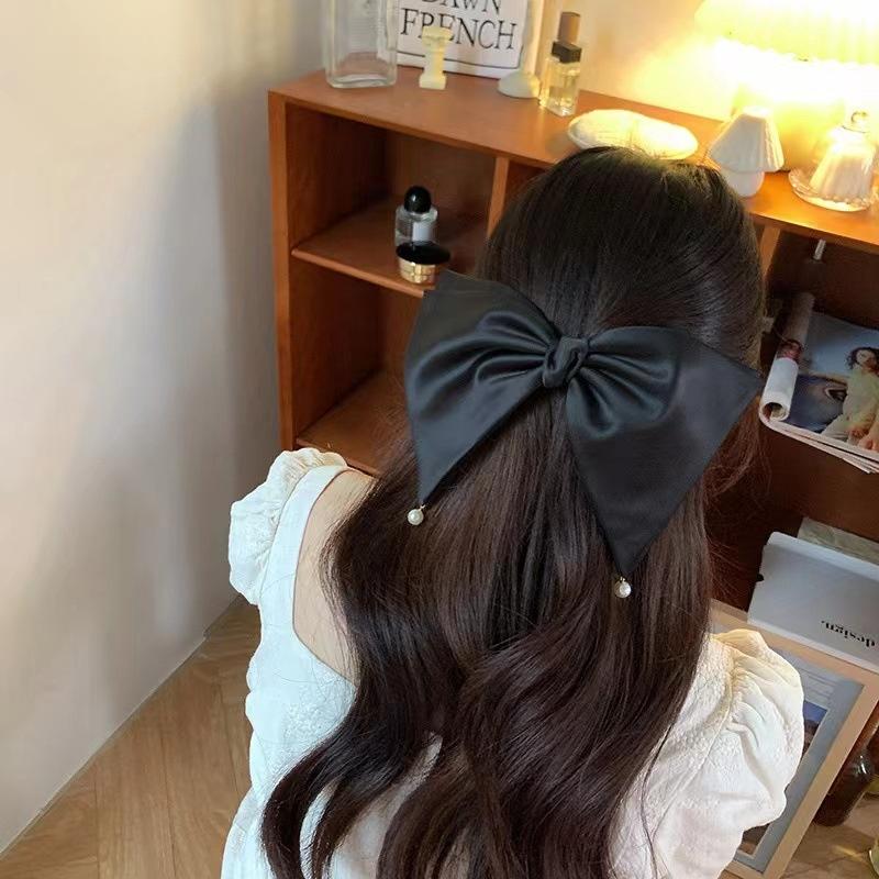 Black Womens Temperament Barrettes Princess Girls Sweet Elegant Bow Hairpins  Satin Large Hair Clips Party Headdress