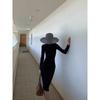 Autumn and winter retro high-end cold wind long-sleeved knitted dress French playful elegant Hepburn little black dress