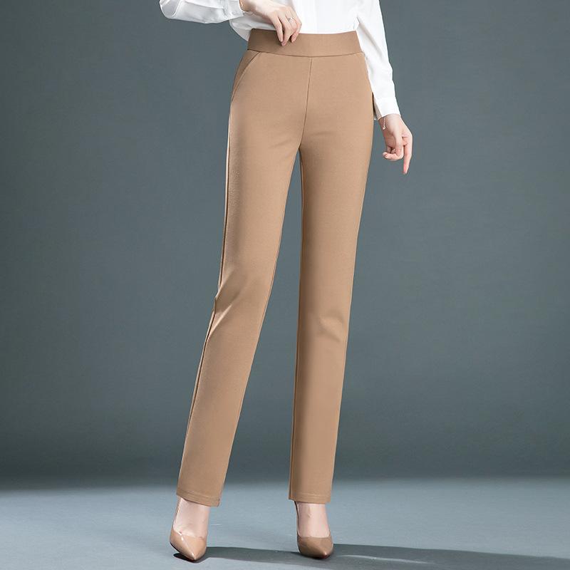 Women's  Slim Long Pants  Elastic Waist Straight Pants Stretch High Waist Pants