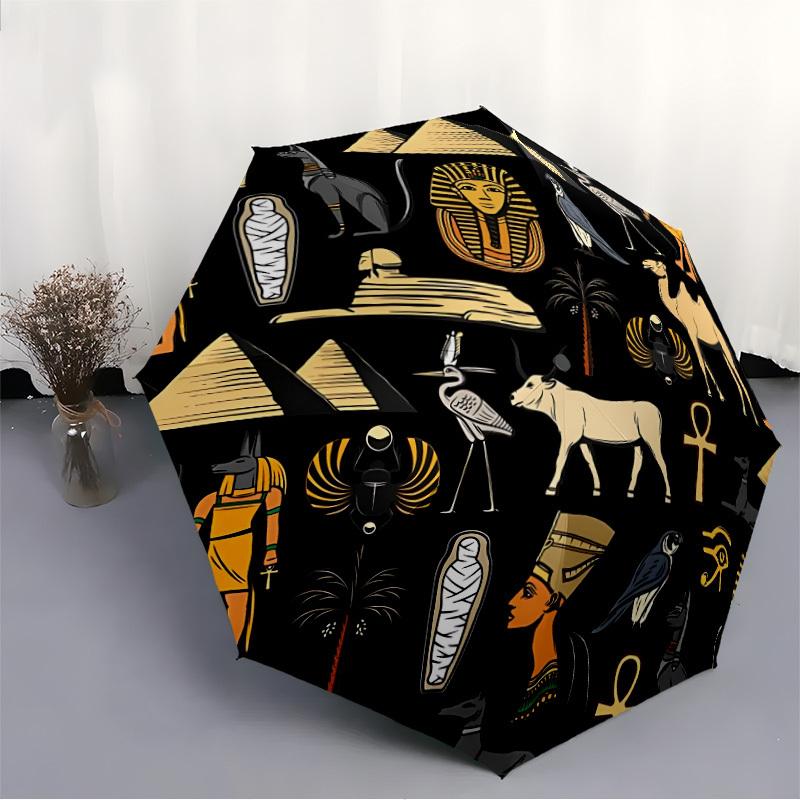 1pc Egyptian Symbols Open/Close Folding Umbrella, All- Portable Umbrella for & Men, Stylish Accessory (Holiday Gift) 8-Rib Yy251213147