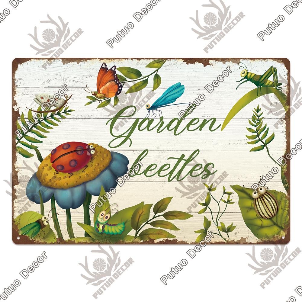Putuo Decor Garden Vintage Tin Sign Plaques Metal Retro Posters Wall Art Decoration for Backyard Room Rustic Home Farmhouse Gift