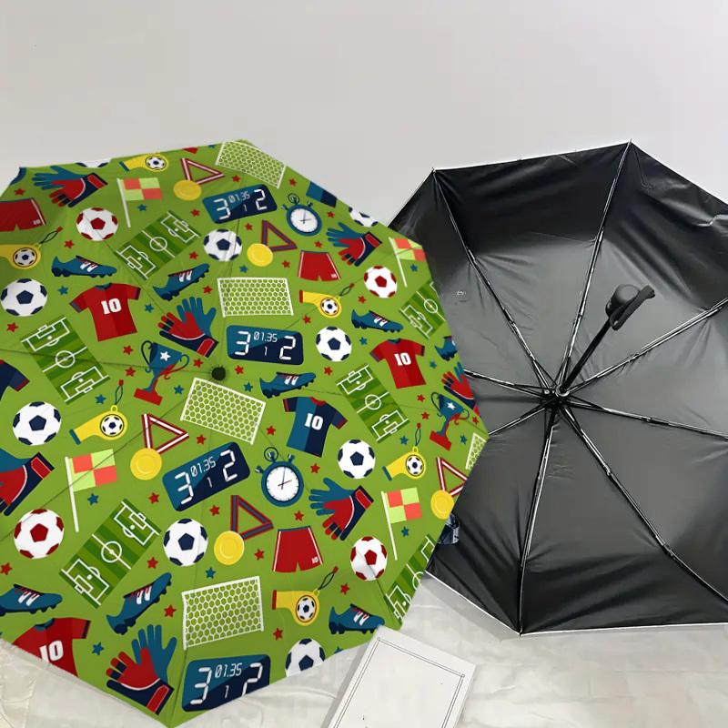 1pc Soccer-themed circular pattern Umbrella with Plastic Handle,Suitable for All Seasons Home Travel Outdoor UmbrellaDD1756
