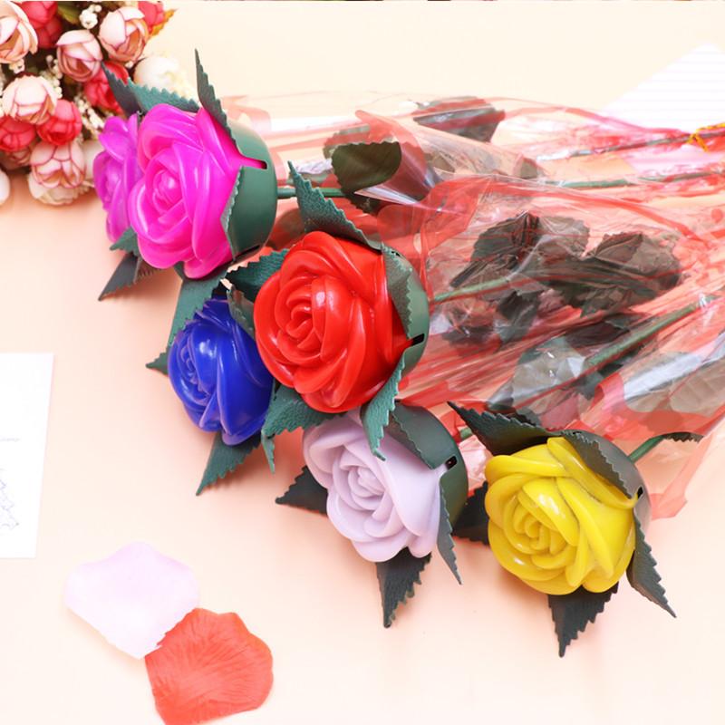 Glow In Dark Artificial Vivid Rose Flower Holiday Romantic Bunch Rose With Led Light Bulbs Valentine Gift For Girlfriend Wife
