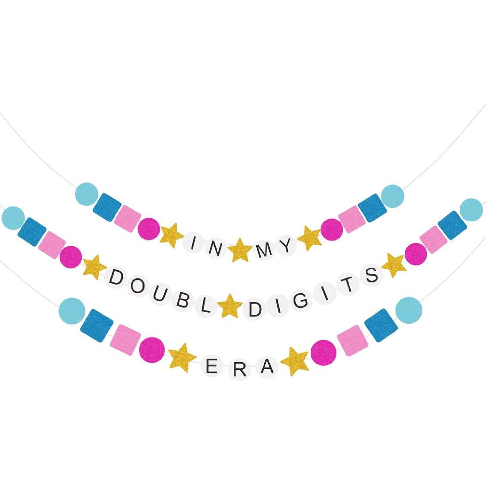 in My Double Digits Era Banner - DIY Friendship Bracelet Banner, Double Digits Birthday Girl Banner, Glitter Custom Birthday Banner, Giant Friendship