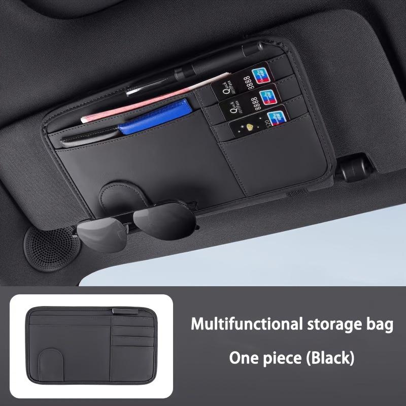 1pc PU Leather Car Visor Organizer with Glasses Holder, Multi-Functional Storage Pouch for Driver's License, Cards, and Accessories
