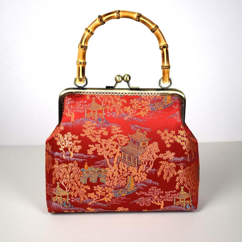 Handmade gold bag bamboo handle brocade cheongsam mouth gold bag handbag