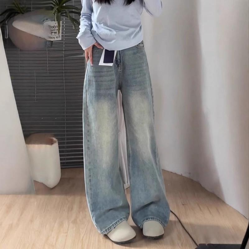 Light-colored Wide-leg Jeans for Women, High-waisted, New Style, Plus Size, Loose, Slimming, Straight-leg Pants