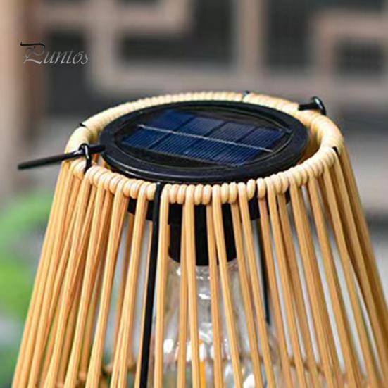 Solar Rattan Bambus Lampe med Lyssensor Automatisk PÅ/AV IP65 Vanntett Retro Stil Håndlaget dekorativ Solar Lanterne Dekor