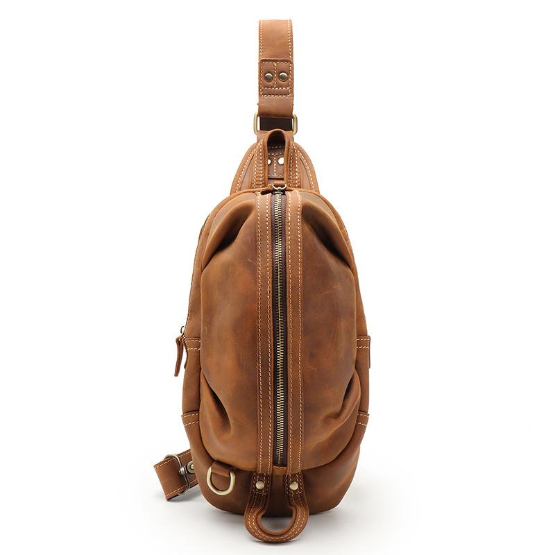 Crazy Horse Men's Chest Bag Leather Retro Casual Head Layer Leather Men's Waist Bag Large Capacity Chest Shoulder Bag