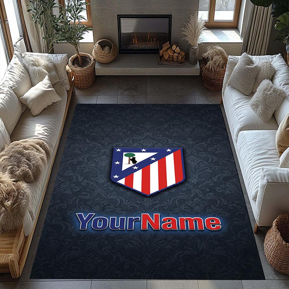 Atletico Madrid Benutzerdefinierter Namensbereich Teppich Geeignet für Schlafzimmer Arbeitszimmer Wohnzimmer Dekorieren Sie den Raum Rutschfester Teppich Anime Büro Dekor
