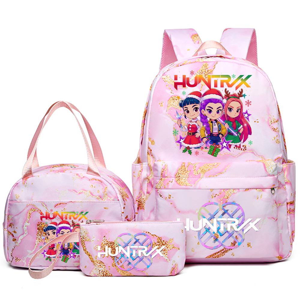 3Pcs/set Christmas Kpop Printed Backpack Handbag Pencil Case for Teenager Student Girl Boy Bookbag Schoolbag Women Large Capacity Travel Bag Kid Gift