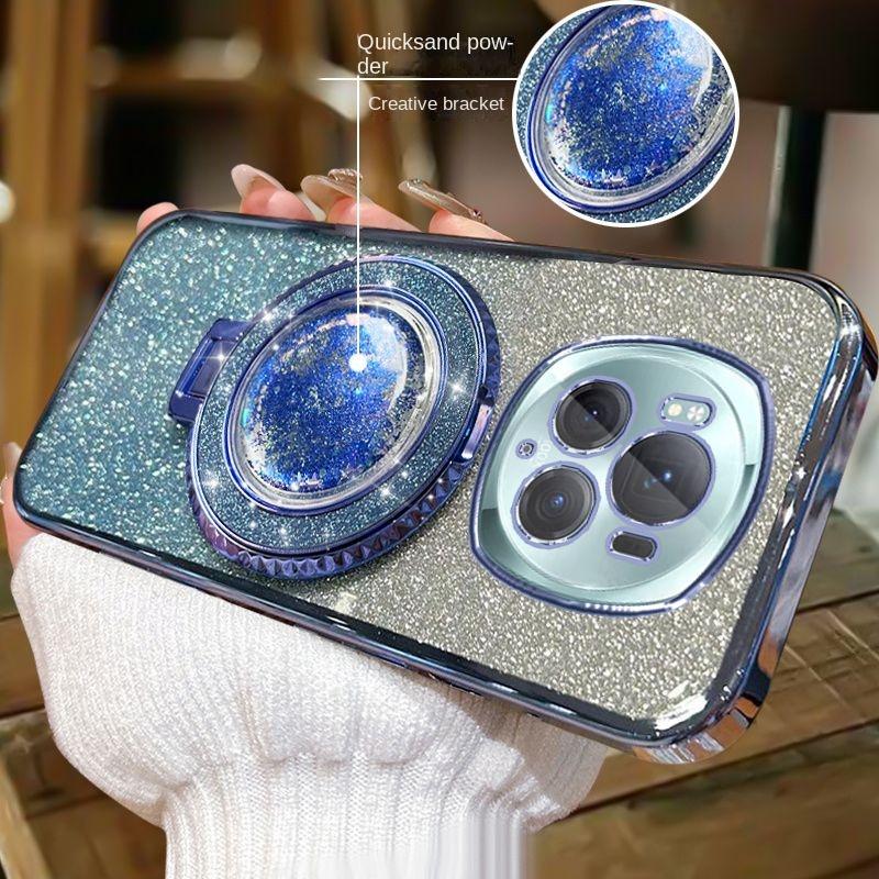 For Huawei Honor Magic 6 5 4 3 Pro Case Soft Bling Glitter Quicksand Ring Stand Protective Back Cover For Magic 5 6 Lite Shell